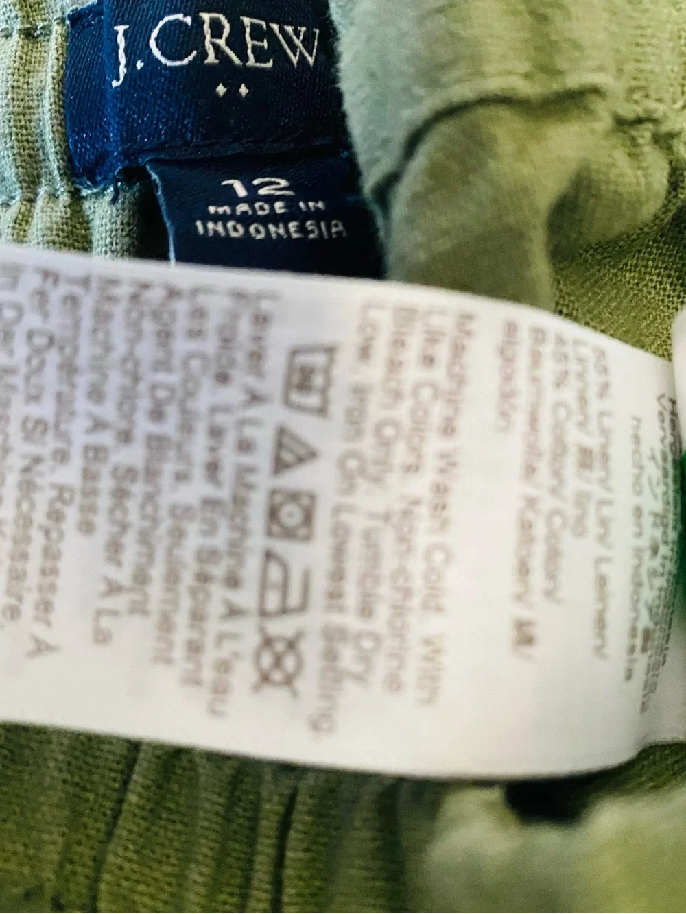 J.Crew NWT Sage Green Linen Blend Pull-On Wide Leg Pants Size 12